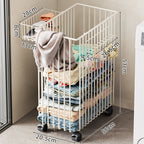 Tall Rolling Metal Laundry Basket with Vertical Slats and Swivel Casters
