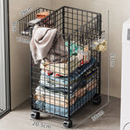 Tall Rolling Metal Laundry Basket with Vertical Slats and Swivel Casters