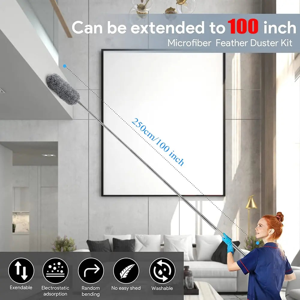 Telescopic Microfibre Duster with Flexible Head, 80–250 cm
