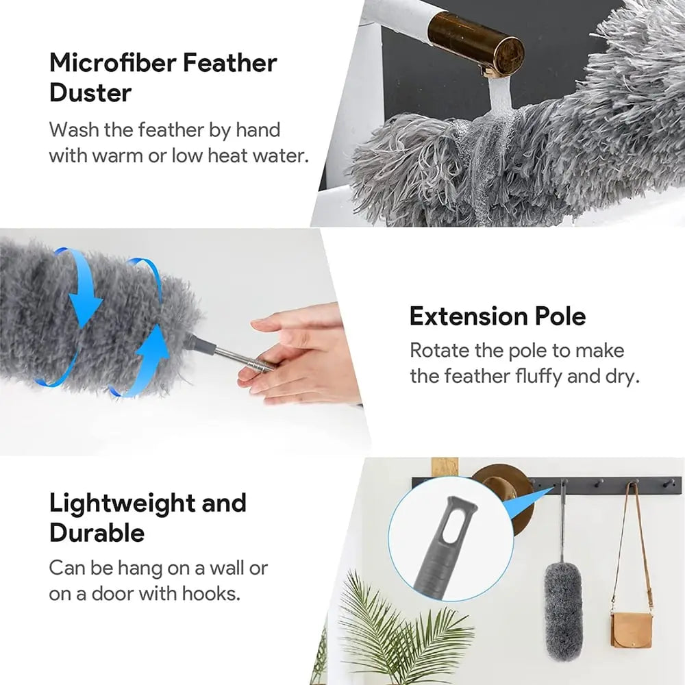 Telescopic Microfibre Duster with Flexible Head, 80–250 cm