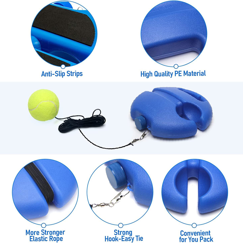 Tennis Solo Practice Trainer with Ground Base, Clip, Ball and Rope
