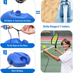 Tennis Solo Practice Trainer with Ground Base, Clip, Ball and Rope