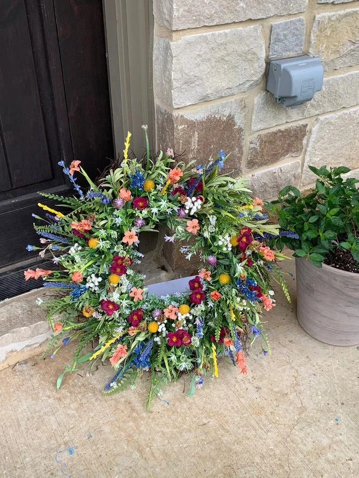 Texas Wildflower Wreath, 16-Inch Base, Grapevine and Silk Flowers