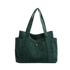 Textured Corduroy Tote Bag with Multiple Pockets and Long Handles