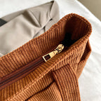 Textured Corduroy Tote Bag with Multiple Pockets and Long Handles