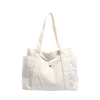 Textured Corduroy Tote Bag with Multiple Pockets and Long Handles