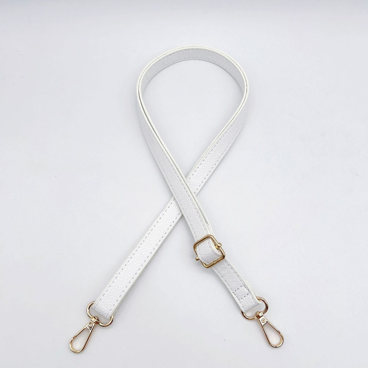 Textured Leather Bag Strap with Adjustable Buckle and Metallic Clips