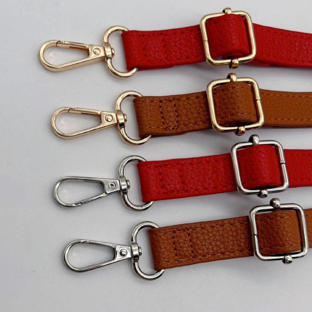 Textured Leather Bag Strap with Adjustable Buckle and Metallic Clips