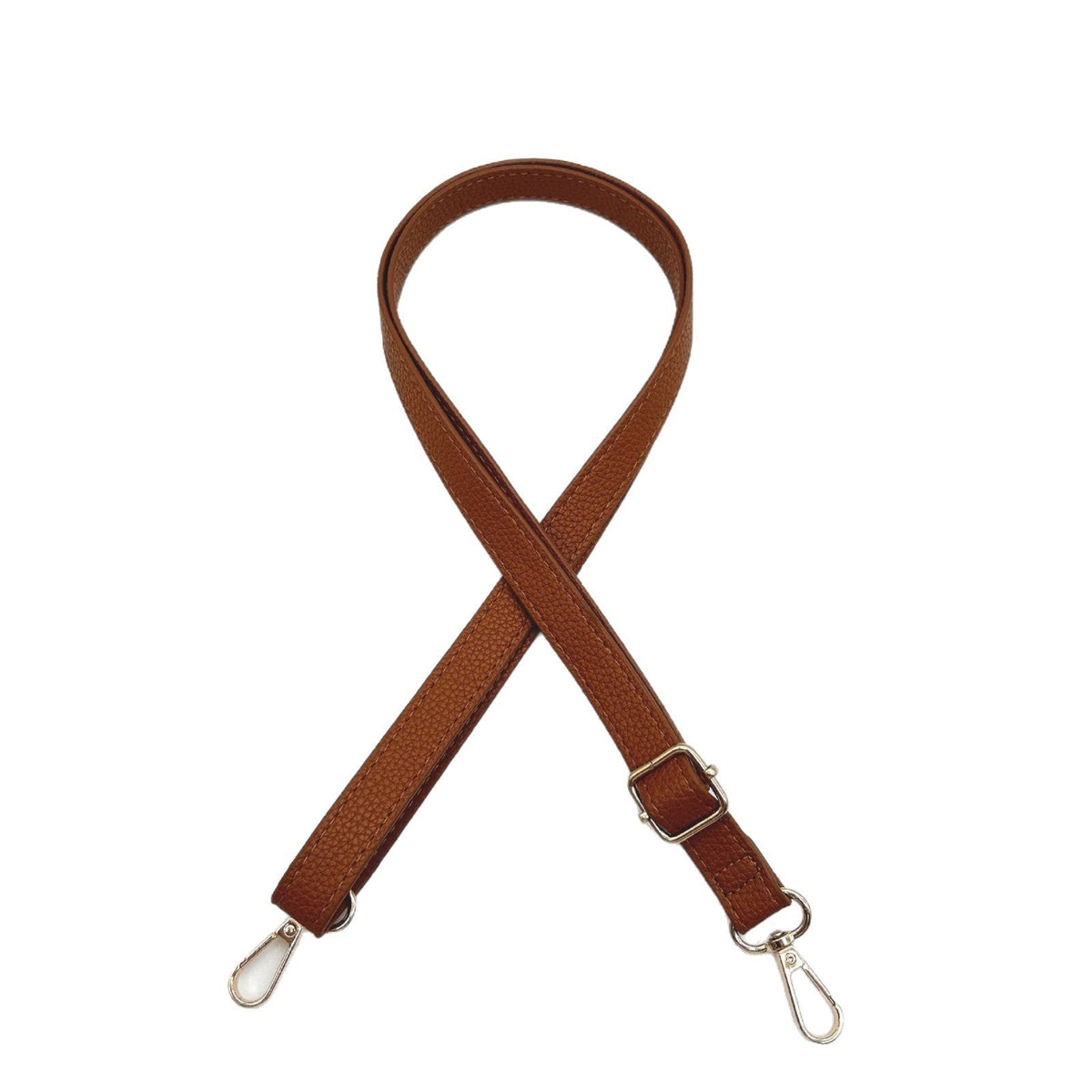 Textured Leather Bag Strap with Adjustable Buckle and Metallic Clips
