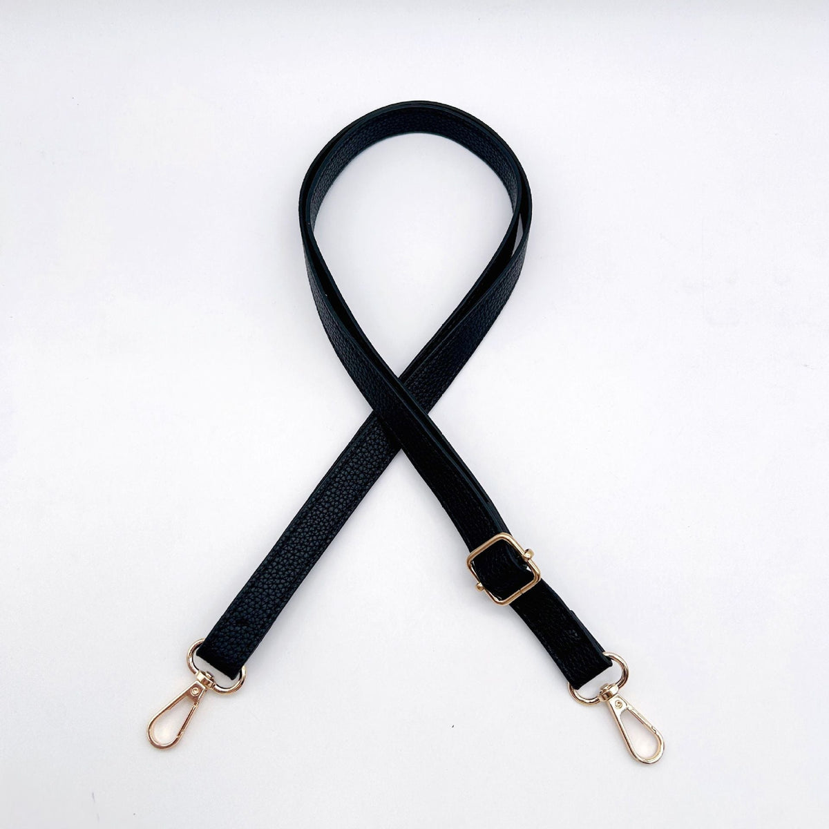 Textured Leather Bag Strap with Adjustable Buckle and Metallic Clips