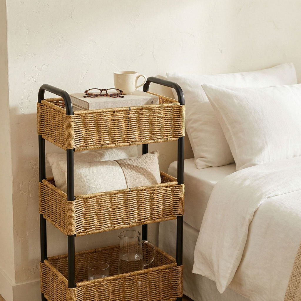 Three-Tier Woven Bathroom Organiser Basket, 11.81 × 7.87 × 23.62 in