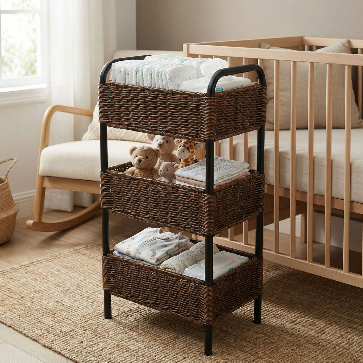 Three-Tier Woven Bathroom Organiser Basket, 11.81 × 7.87 × 23.62 in