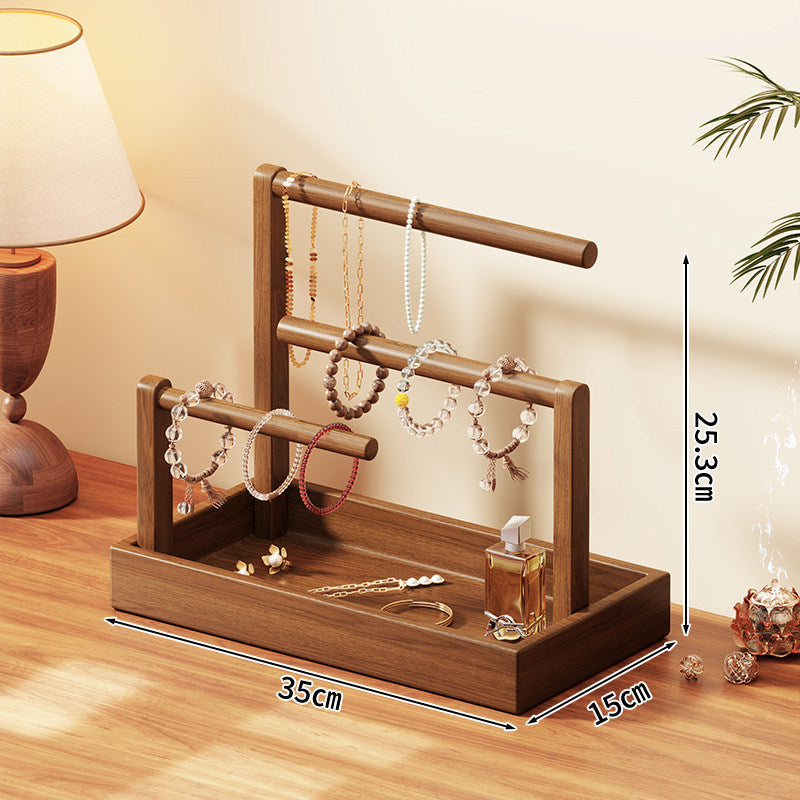 Tiered Wooden Jewellery and Bracelet Display Stand with Felt-Lined Tray