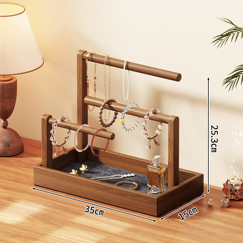 Tiered Wooden Jewellery and Bracelet Display Stand with Felt-Lined Tray