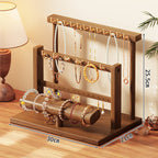 Tiered Wooden Jewellery and Bracelet Display Stand with Felt-Lined Tray