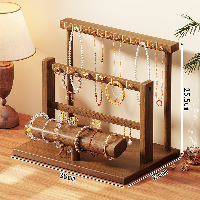 Tiered Wooden Jewellery and Bracelet Display Stand with Felt-Lined Tray