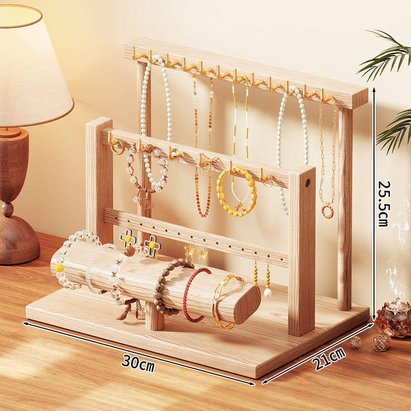 Tiered Wooden Jewellery and Bracelet Display Stand with Felt-Lined Tray