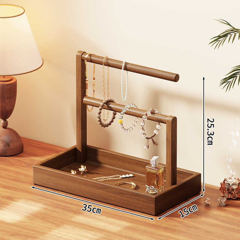 Tiered Wooden Jewellery and Bracelet Display Stand with Felt-Lined Tray