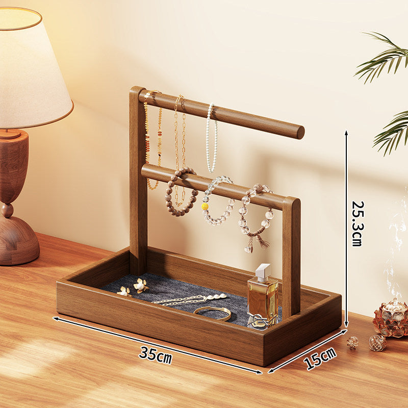 Tiered Wooden Jewellery and Bracelet Display Stand with Felt-Lined Tray