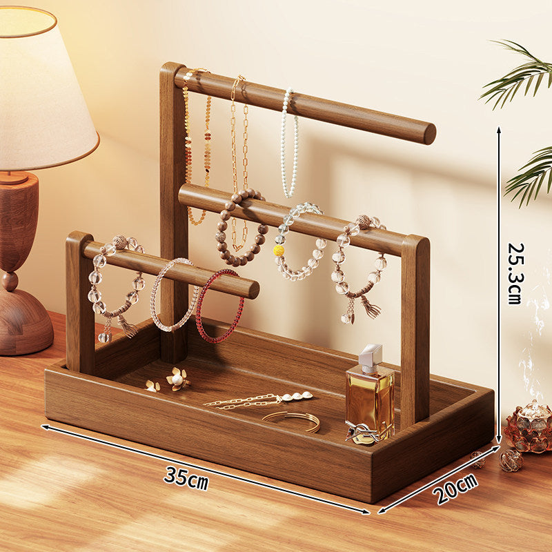 Tiered Wooden Jewellery and Bracelet Display Stand with Felt-Lined Tray