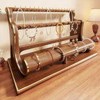 Tiered Wooden Jewellery and Bracelet Display Stand with Felt-Lined Tray