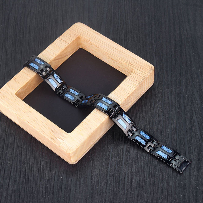 Titanium Magnetic Bracelet with Blue Gems, Adjustable, 21cm