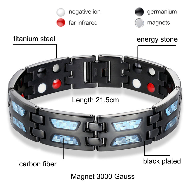 Titanium Magnetic Bracelet with Blue Gems, Adjustable, 21cm