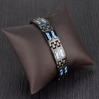 Titanium Magnetic Bracelet with Blue Gems, Adjustable, 21cm