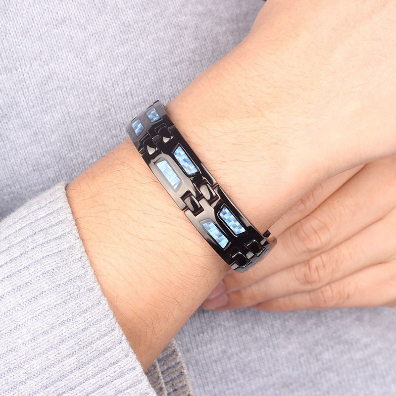 Titanium Magnetic Bracelet with Blue Gems, Adjustable, 21cm