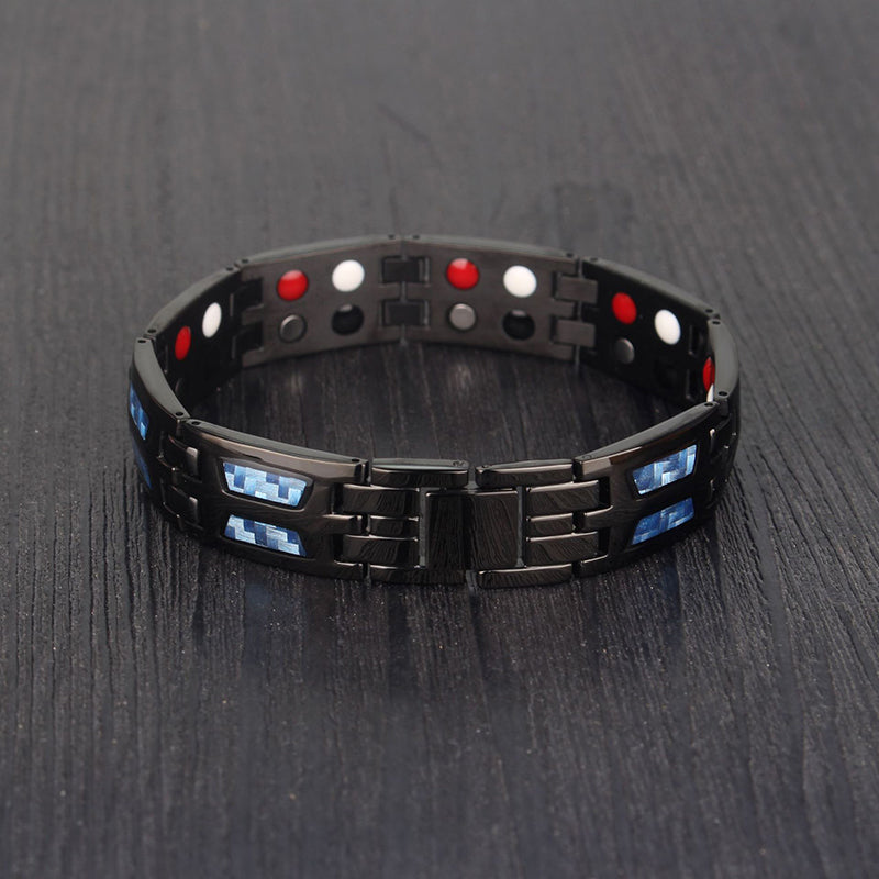 Titanium Magnetic Bracelet with Blue Gems, Adjustable, 21cm