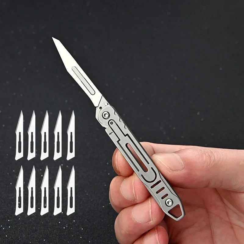 Foldable EDC Knife with Replaceable Stainless Steel Blades, 3cm Blade