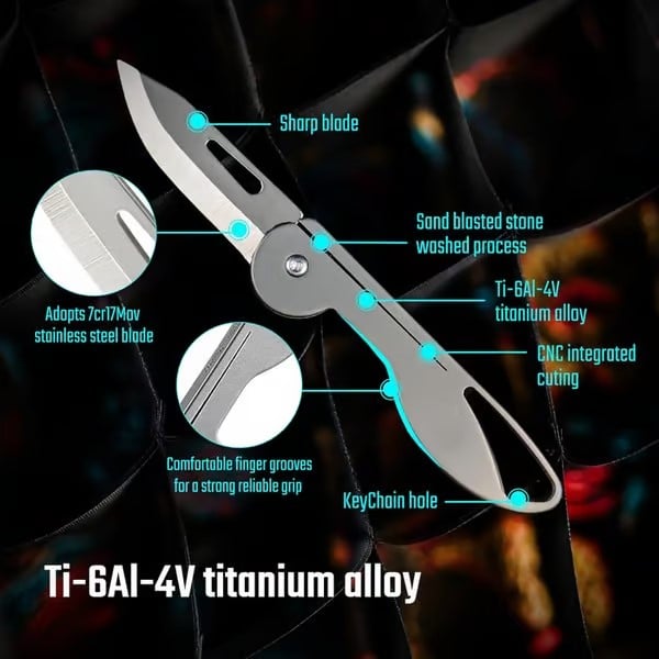 Mini Titanium Alloy Folding Pocket Knife - 7cr17Mov Steel Blade, 6g, view 3
