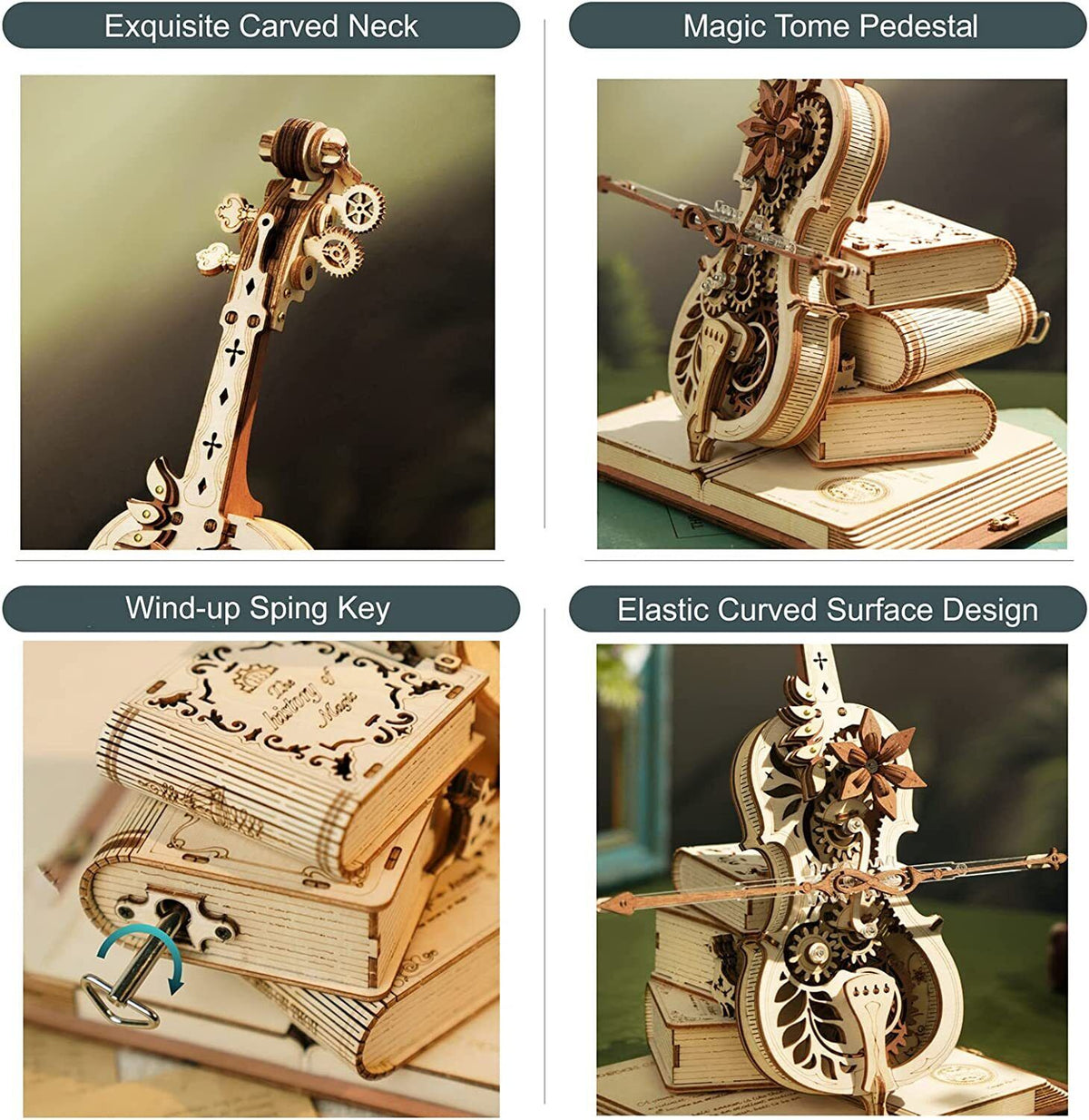 DIY Wooden Cello Music Box - 3D Puzzle, Self Playing, Brown Wood, view 3