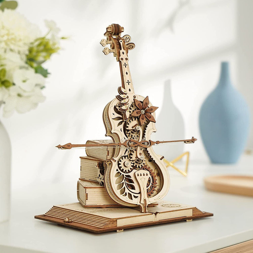 DIY Wooden Cello Music Box - 3D Puzzle, Self Playing, Brown Wood, view 6