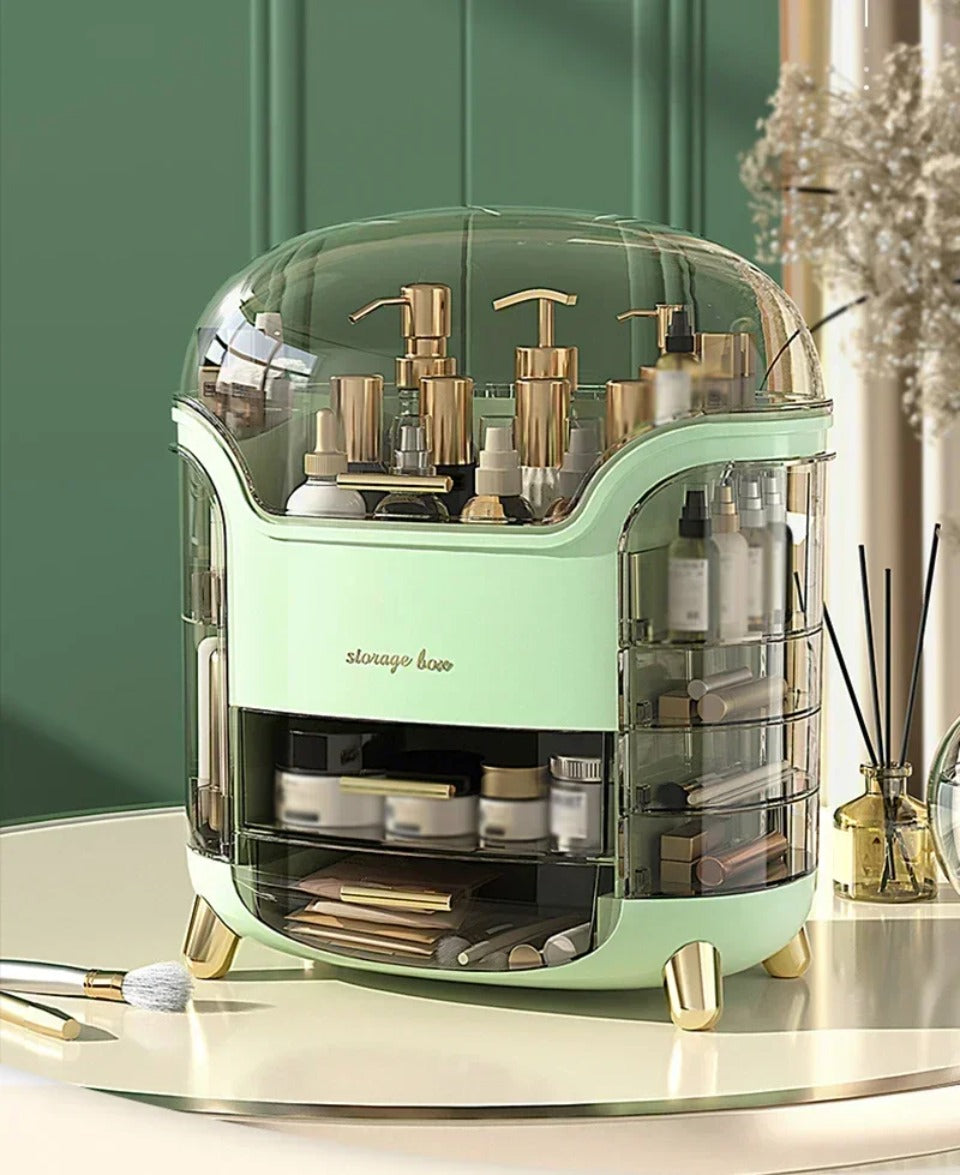 Transparent Makeup Organiser with Rotating Compartments and Drawers, 34 cm