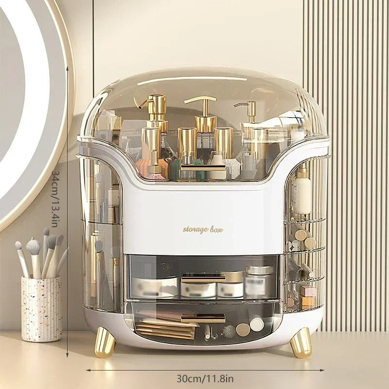 Transparent Makeup Organiser with Rotating Compartments and Drawers, 34 cm
