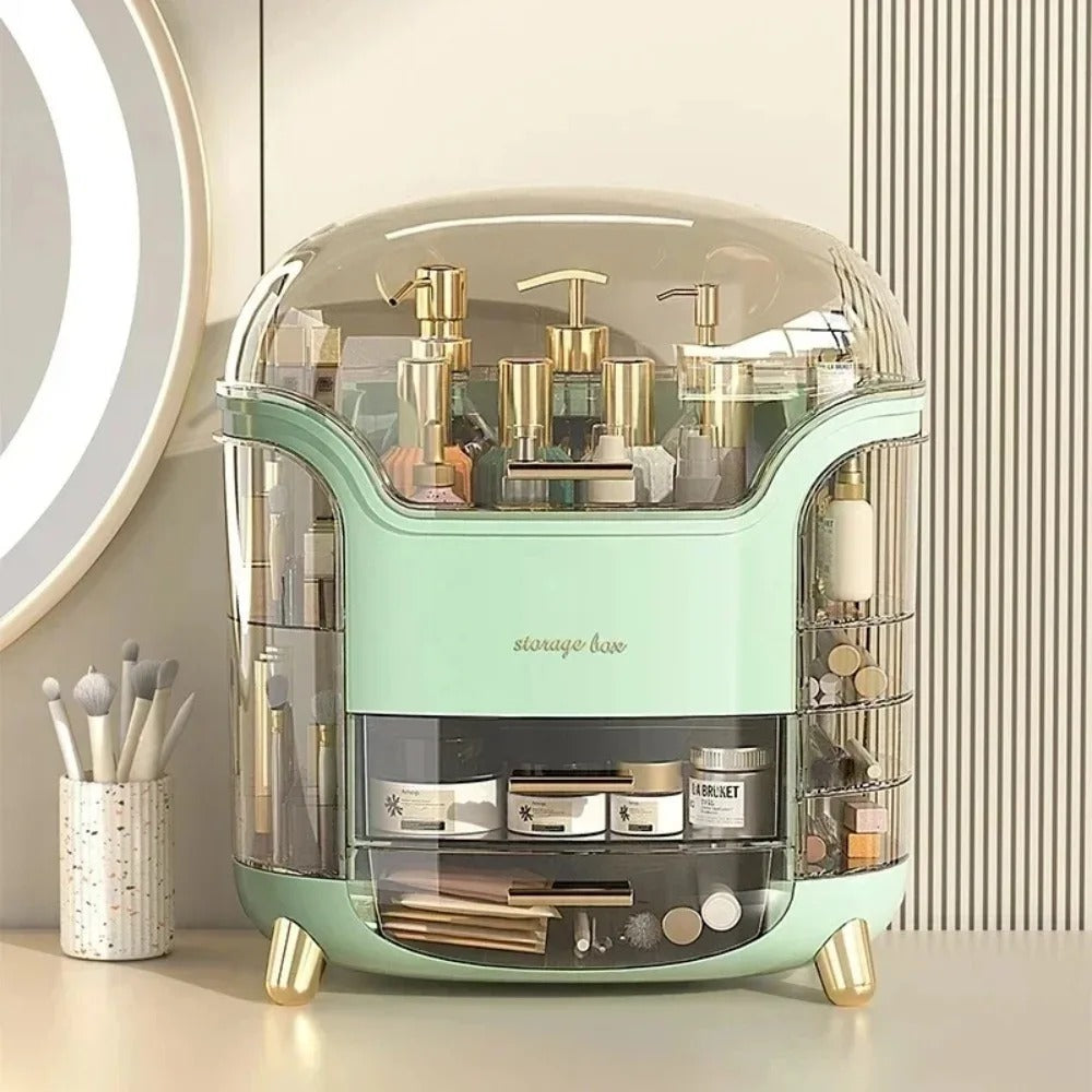Transparent Makeup Organiser with Rotating Compartments and Drawers, 34 cm