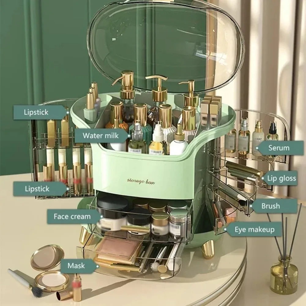 Transparent Makeup Organiser with Rotating Compartments and Drawers, 34 cm