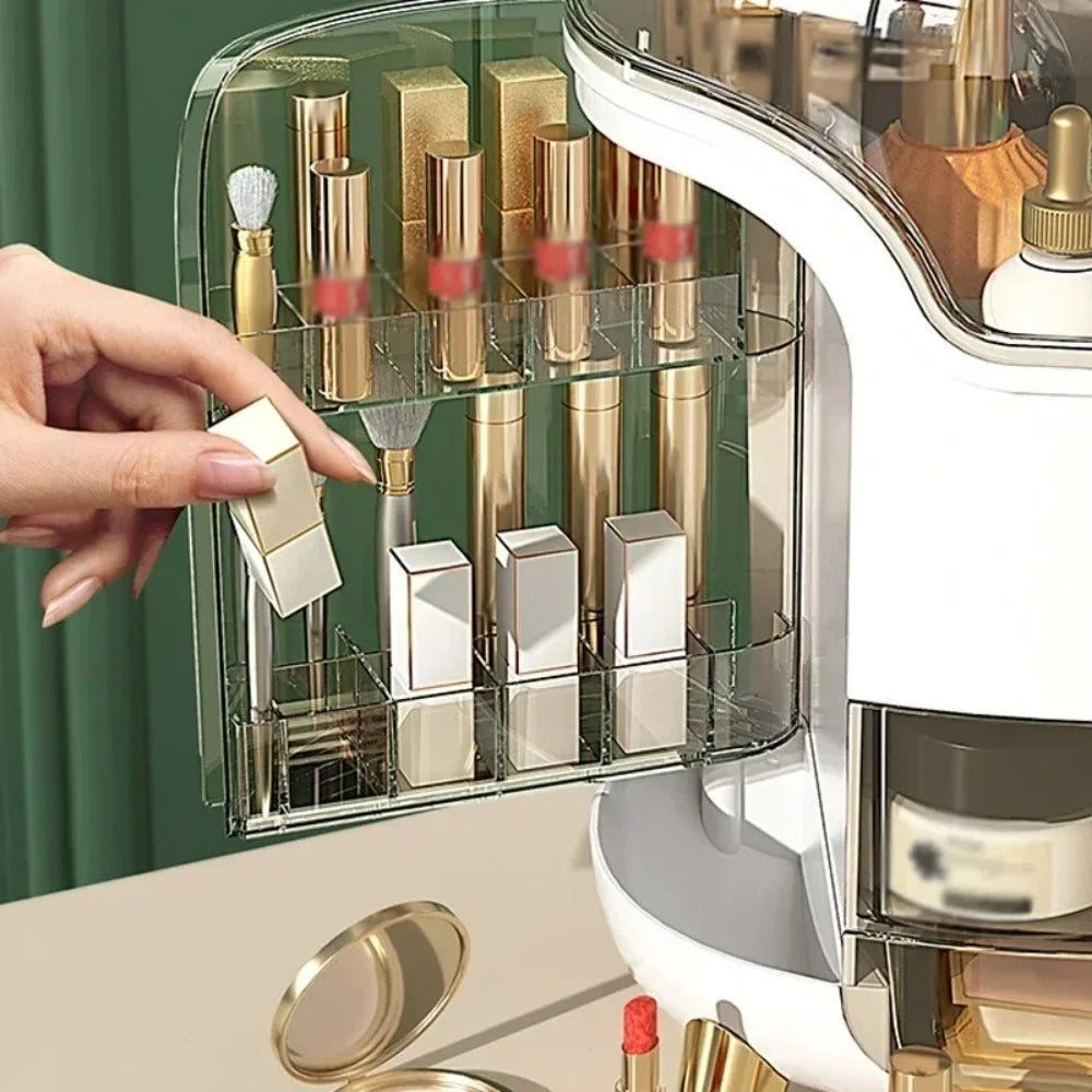 Transparent Makeup Organiser with Rotating Compartments and Drawers, 34 cm