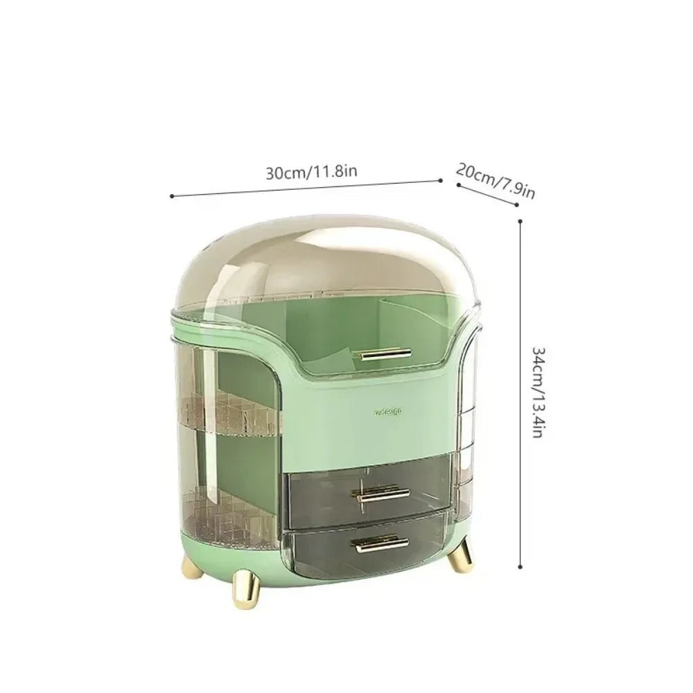 Transparent Makeup Organiser with Rotating Compartments and Drawers, 34 cm