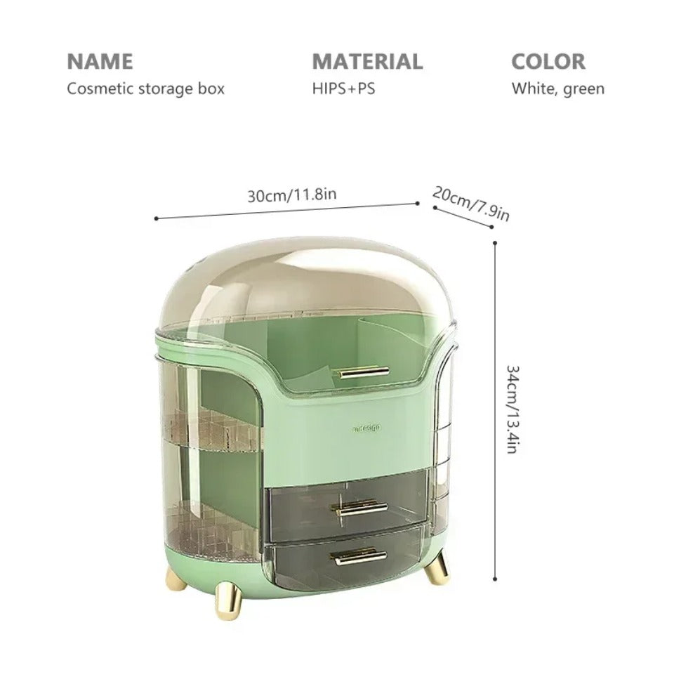 Transparent Makeup Organiser with Rotating Compartments and Drawers, 34 cm