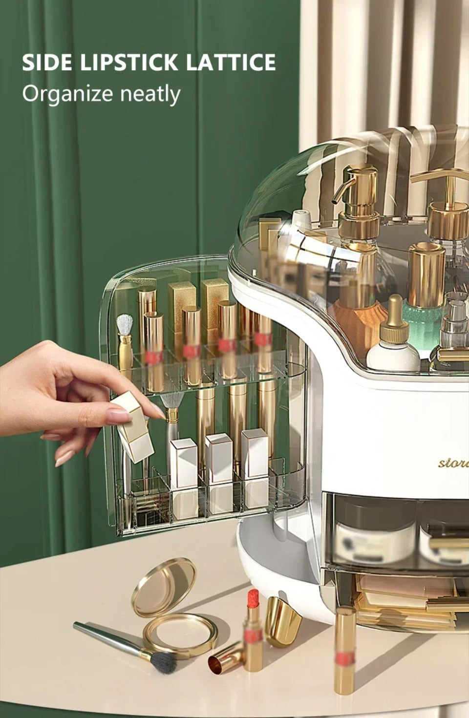 Transparent Makeup Organiser with Rotating Compartments and Drawers, 34 cm