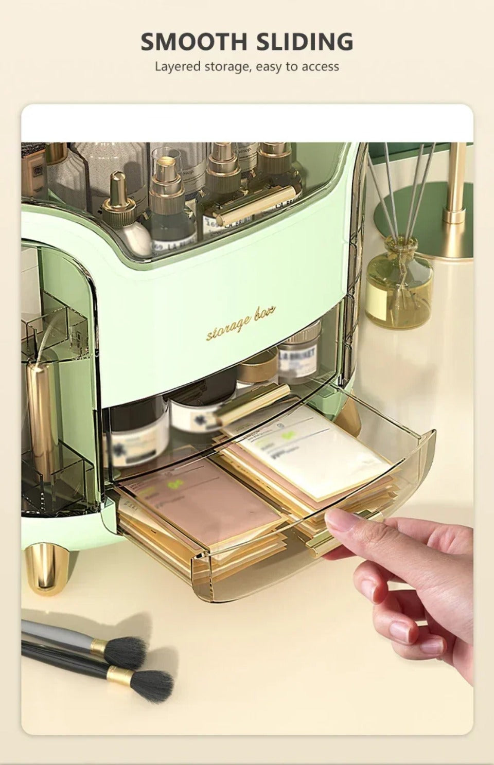 Transparent Makeup Organiser with Rotating Compartments and Drawers, 34 cm