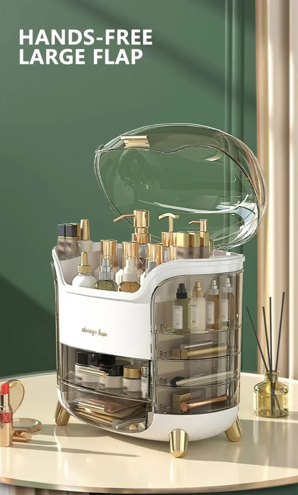 Transparent Makeup Organiser with Rotating Compartments and Drawers, 34 cm