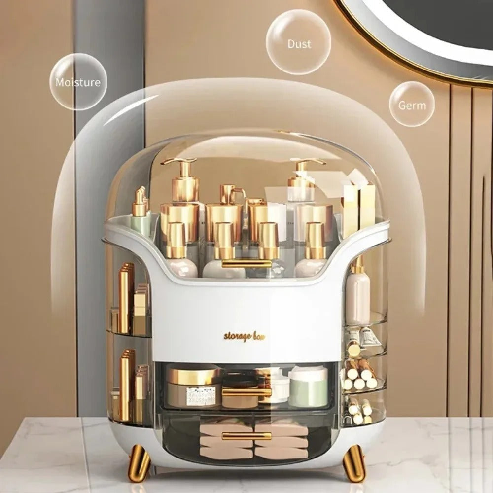 Transparent Makeup Organiser with Rotating Compartments and Drawers, 34 cm