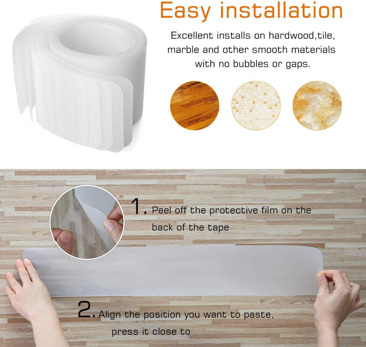 Transparent PEVA Indoor Stair Tread Strips, 10 cm x 61 cm