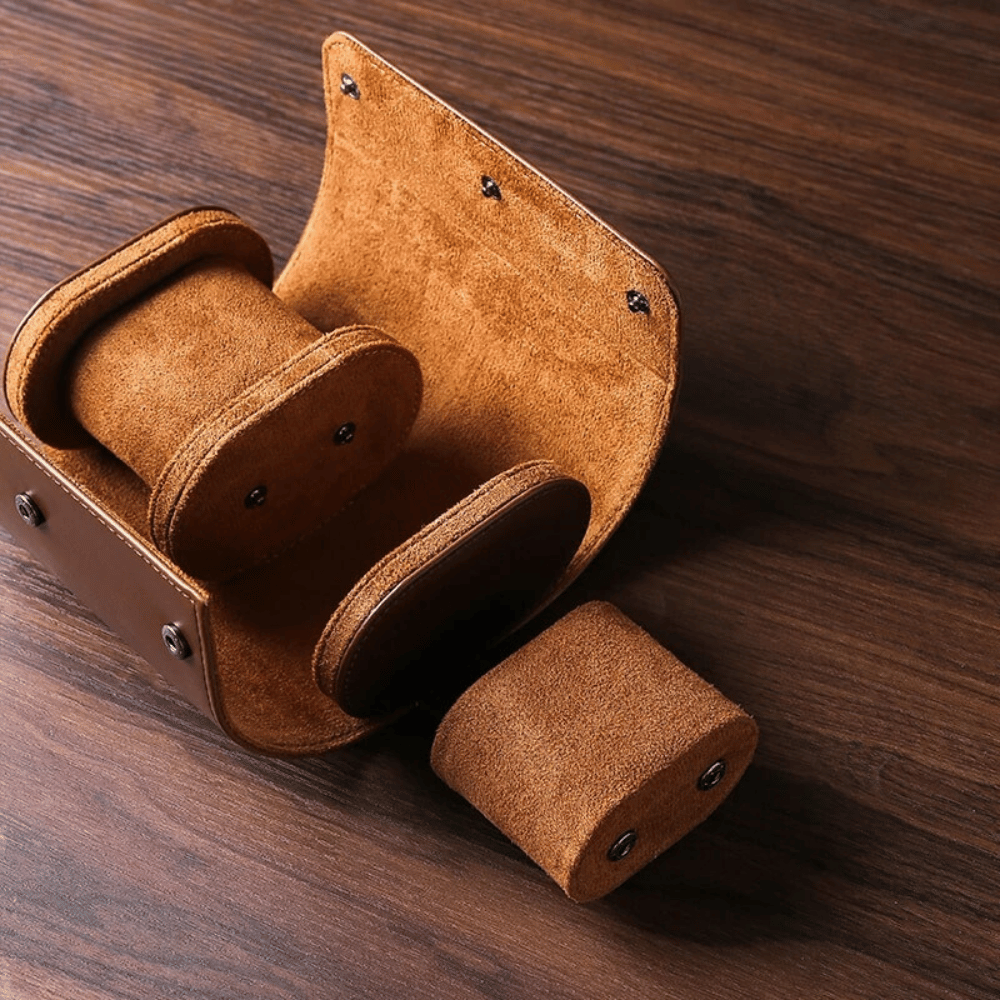 Leather Travel Watch Case for 1-3 Watches - Snap Closure, Lightweight, view 2