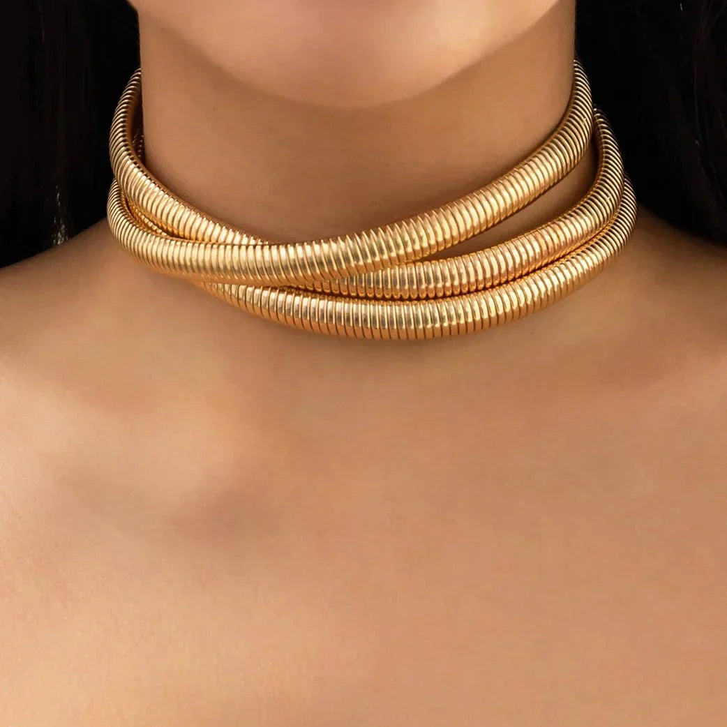 Triple-Layer Chunky Chain Choker Necklace, 30+7cm