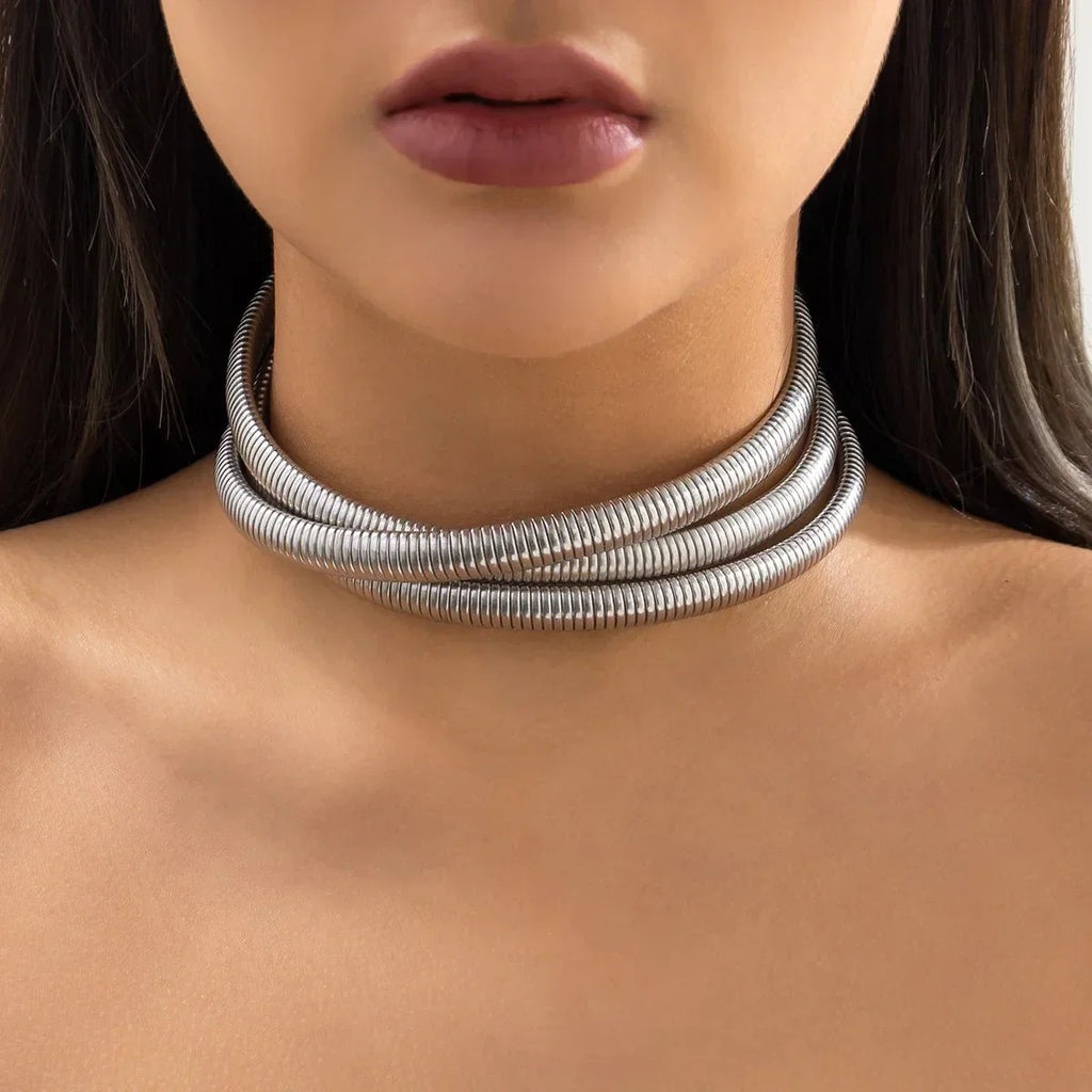 Triple-Layer Chunky Chain Choker Necklace, 30+7cm