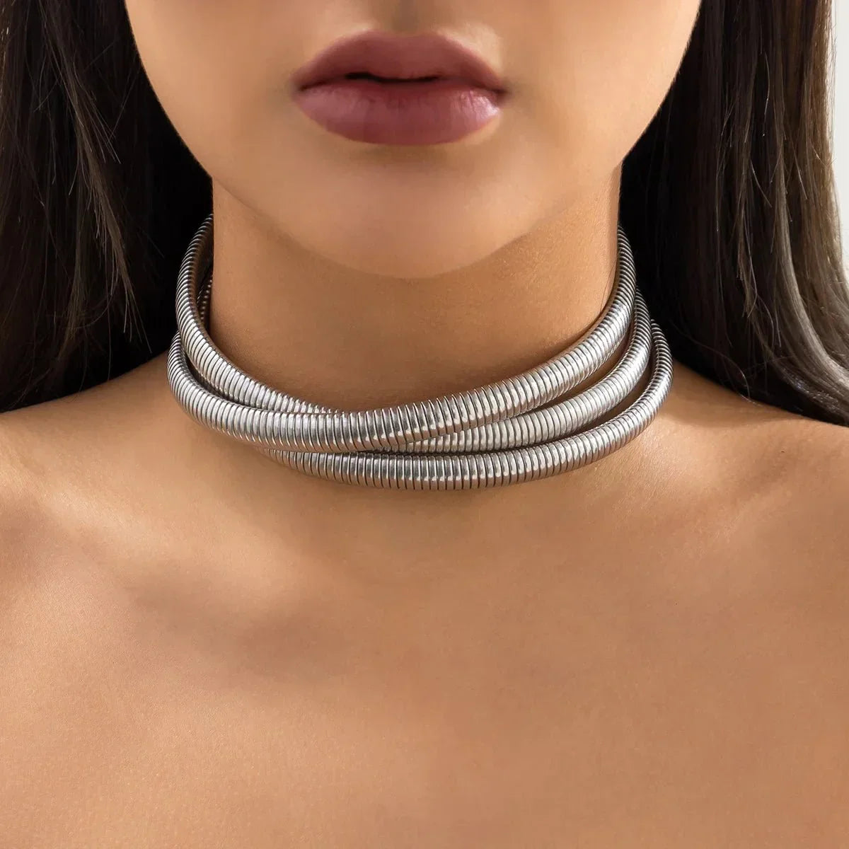 Triple-Layer Chunky Chain Choker Necklace, 30+7cm